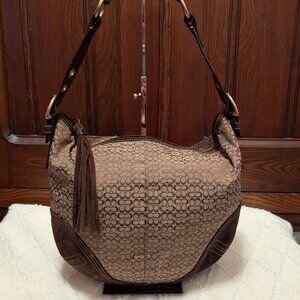 Vintage Coach 2158 Brown Signature Logo Suede Leather Hobo Shoulder